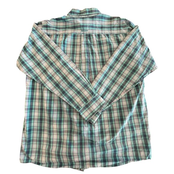 Ariat Shirt Pro Series Everman Button Down Mens Size XLT Plaid Long Sleeve Blues - Picture 2 of 8